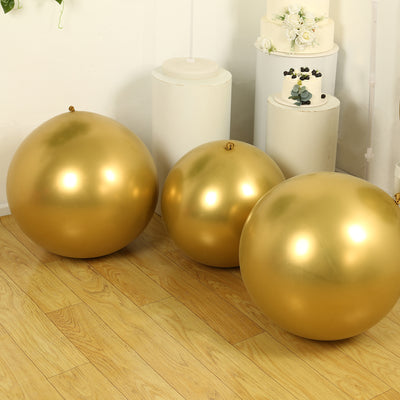 5 Pack Metallic Chrome Gold Biodegradable Balloons, Large Round Eco-friendly Thickened Latex Party Balloons - 36"