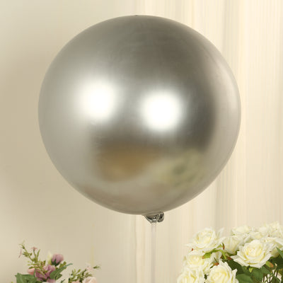 5 Pack Metallic Chrome Silver Biodegradable Balloons, Large Round Eco-friendly Thickened Latex Party Balloons - 36"