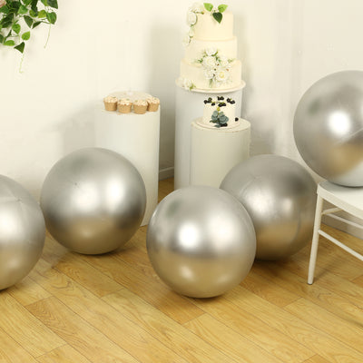 5 Pack Metallic Chrome Silver Biodegradable Balloons, Large Round Eco-friendly Thickened Latex Party Balloons - 36"
