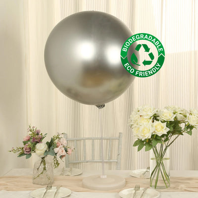 5 Pack Metallic Chrome Silver Biodegradable Balloons, Large Round Eco-friendly Thickened Latex Party Balloons - 36"