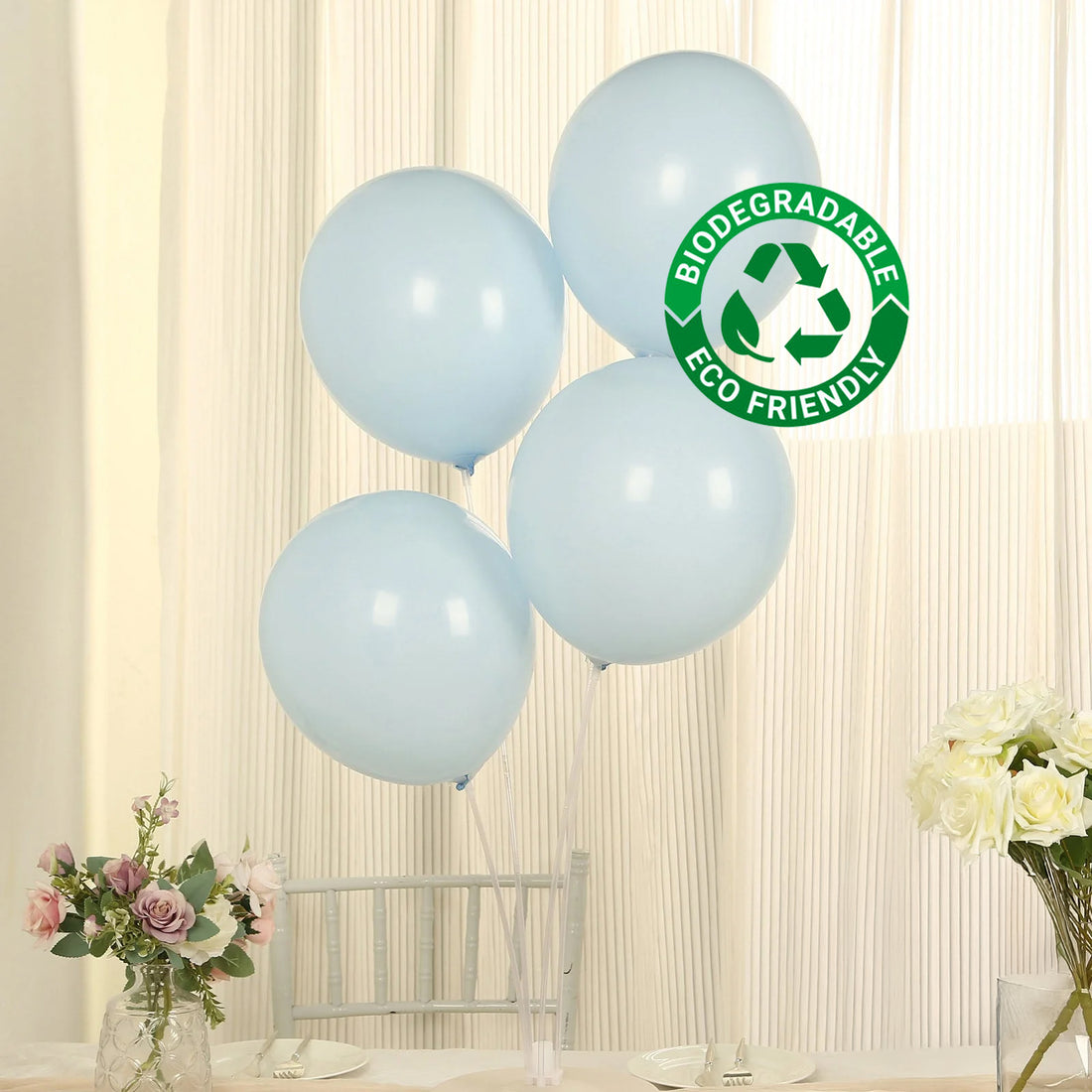 50 Pack Matte Pastel Ice Blue Biodegradable Balloons, Round Eco-friendly