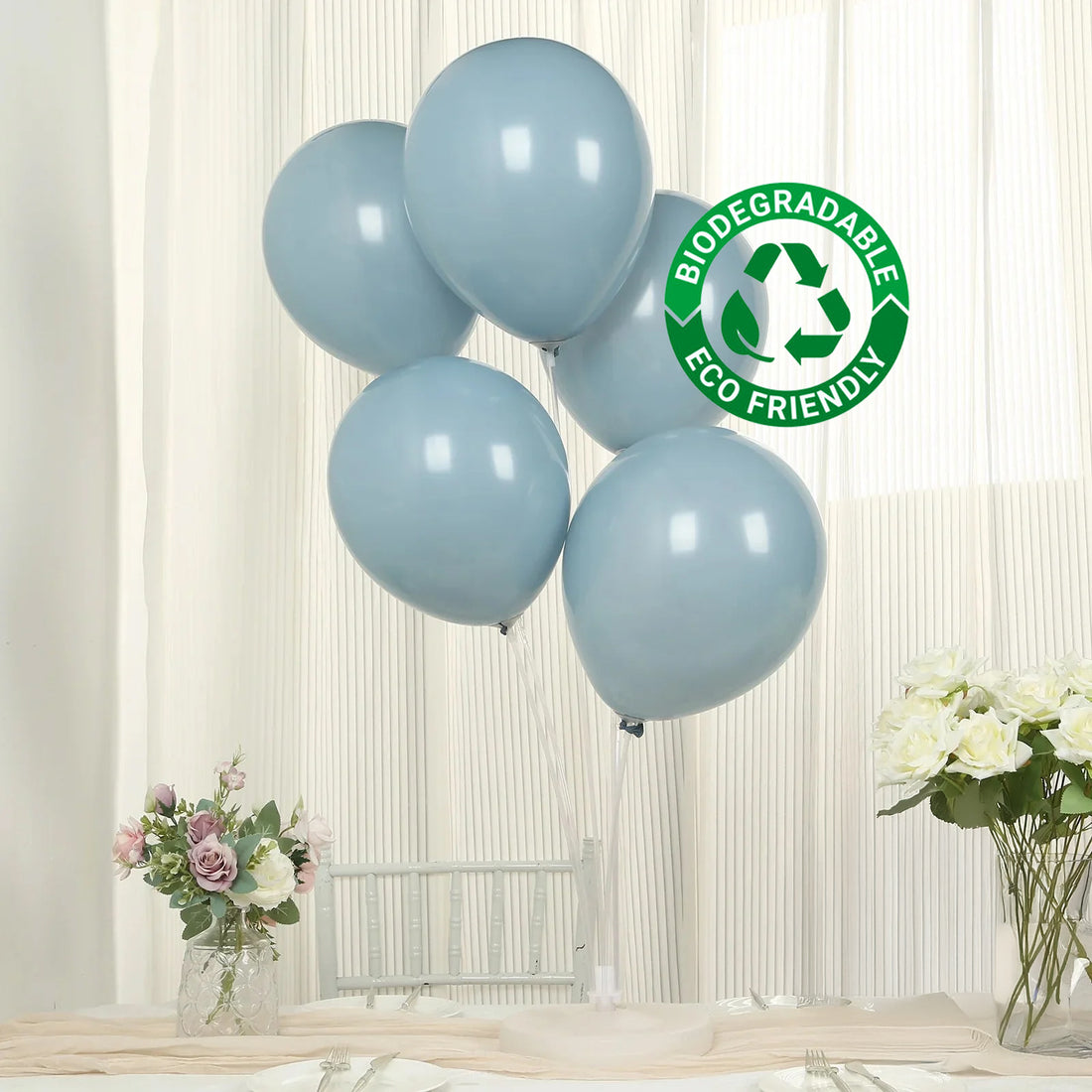 50 Pack Matte Pastel Dusty Blue Biodegradable Balloons, Round Eco-friendly