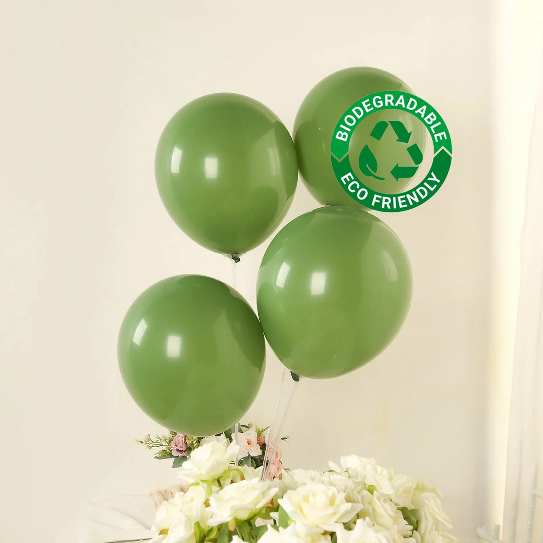 50 Pack Matte Pastel Dusty Sage Green Biodegradable Balloons, Round Eco-friendly