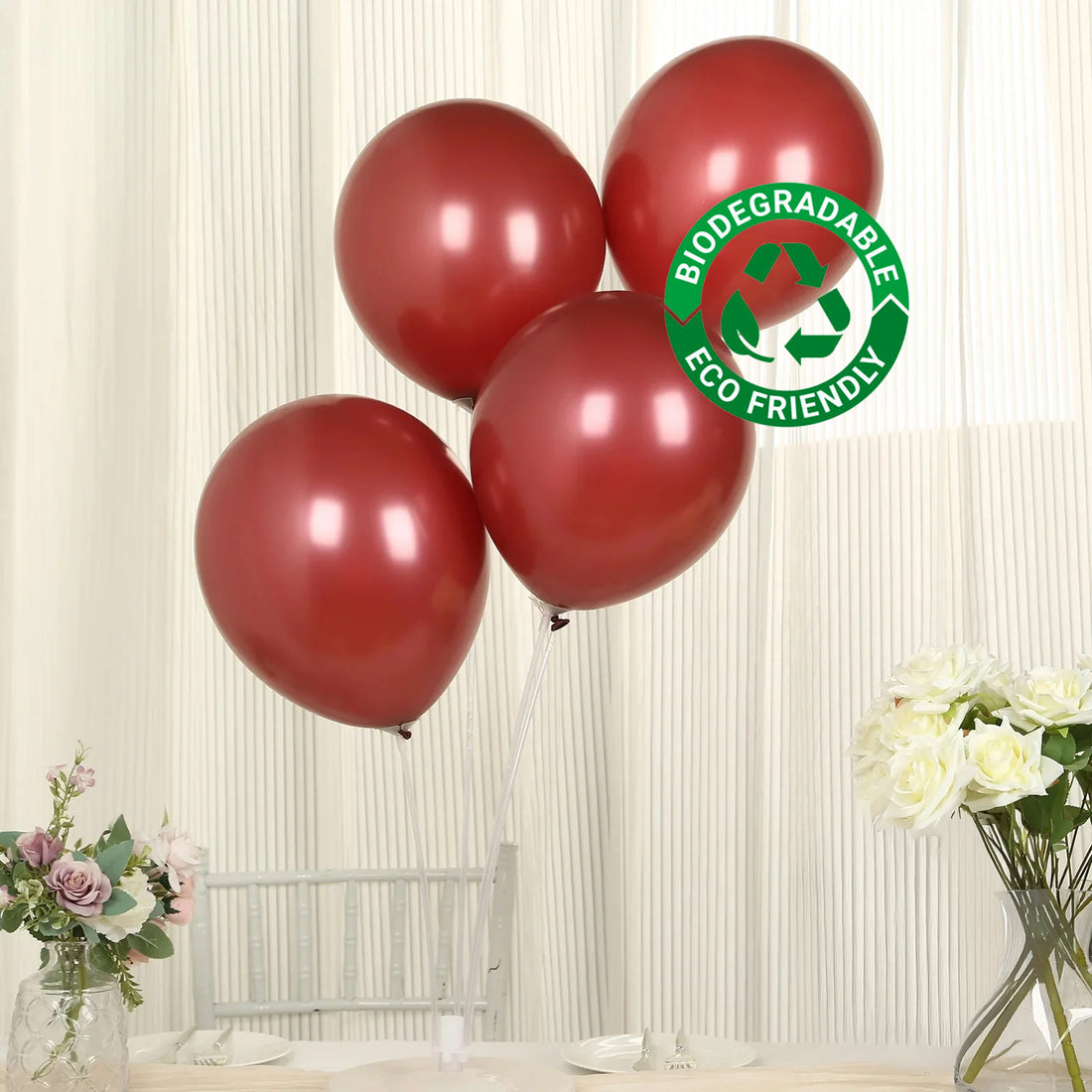 50 Pack Matte Pastel Burgundy Biodegradable Balloons, Round Eco-friendly