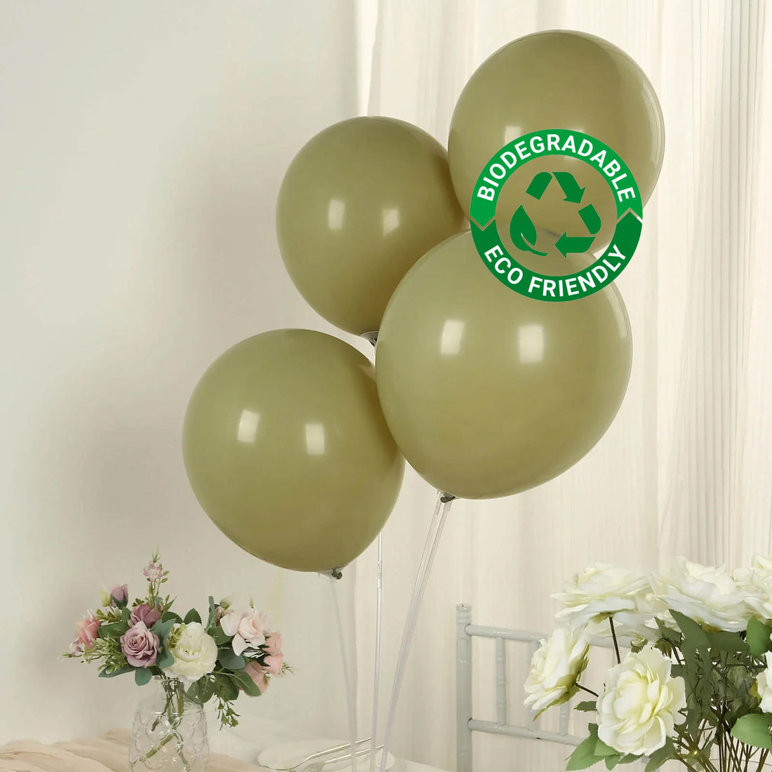 50 Pack Matte Pastel Olive Green Biodegradable Balloons, Round Eco-friendly