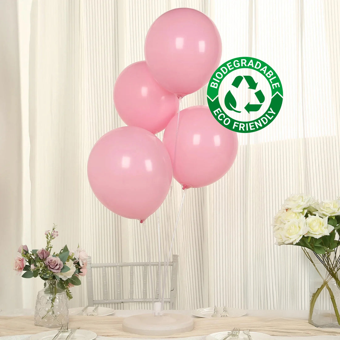 50 Pack Matte Pastel Pink Biodegradable Balloons, Round Eco-friendly