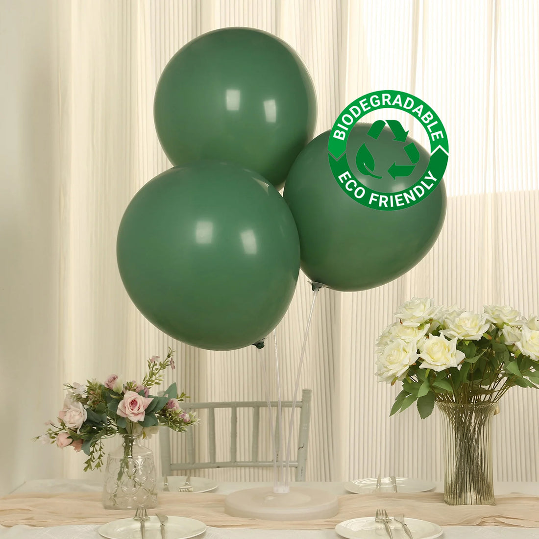 10 Pack Matte Pastel Dusty Sage Green Biodegradable Balloons, Round Eco-friendly