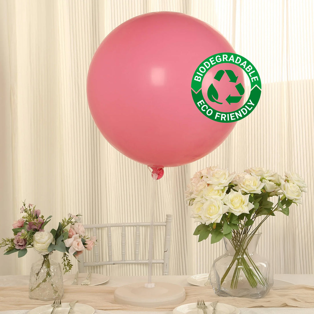 5 Pack Large Matte Pastel Pink Biodegradable Balloons, Round Eco-friendly