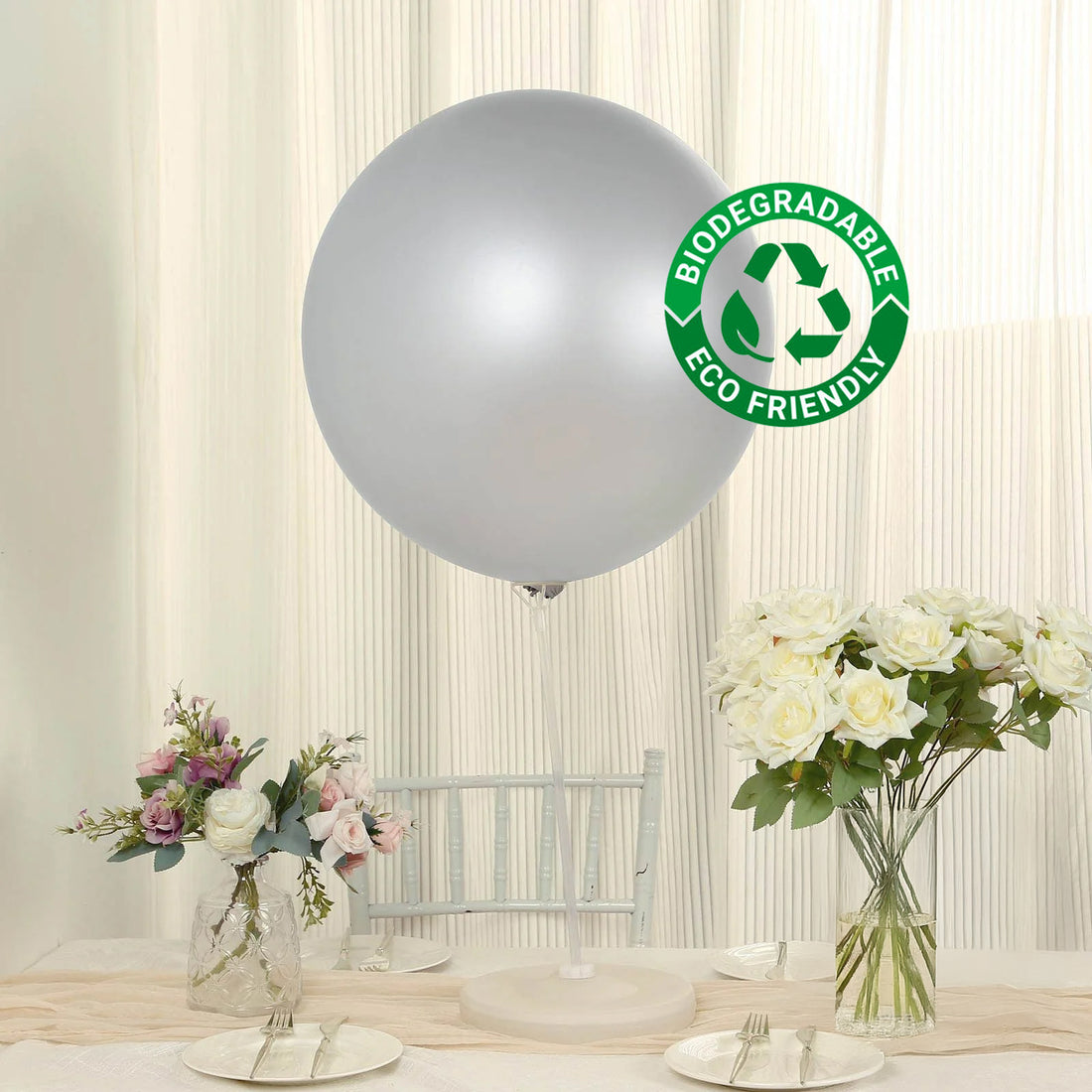 5 Pack Large Silver Biodegradable Balloons, Eco-friendly Thickened Extra Strong Latex Helium Party