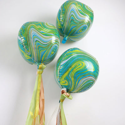 3 Pack Green/Gold Marble Orbz Foil Balloons, 4D Sphere Mylar Balloons 13"