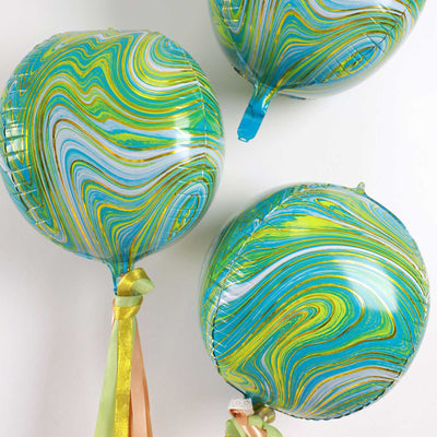 3 Pack Green/Gold Marble Orbz Foil Balloons, 4D Sphere Mylar Balloons 13"