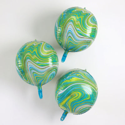3 Pack Green/Gold Marble Orbz Foil Balloons, 4D Sphere Mylar Balloons 13"