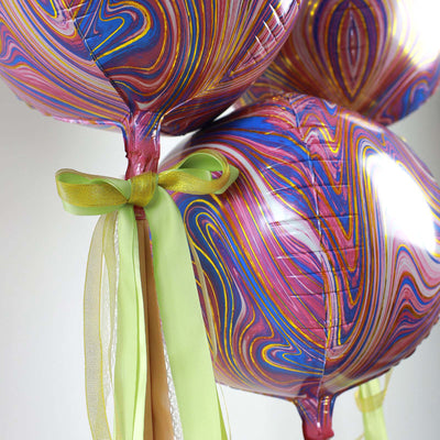 3 Pack Purple/Gold Marble Orbz Foil Balloons, 4D Sphere Mylar Balloons 13"