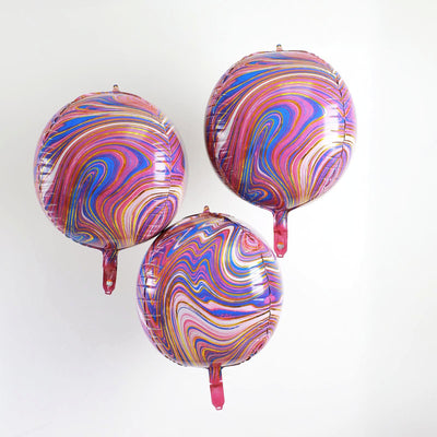 3 Pack Purple/Gold Marble Orbz Foil Balloons, 4D Sphere Mylar Balloons 13"