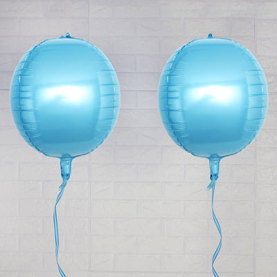 2 Pack Metallic Blue Sphere Mylar Foil Helium or Air Balloons 14" 4D