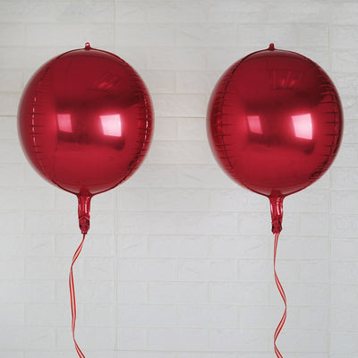 2 Pack Burgundy Sphere Mylar Foil Helium or Air Balloons 14" 4D