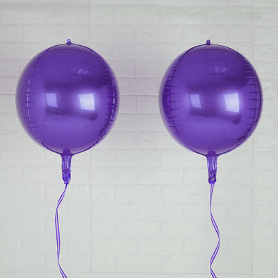 2 Pack Shiny Purple Sphere Mylar Foil Helium or Air Balloons 14" 4D