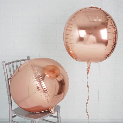 2 Pack Rose Gold Sphere Mylar Foil Helium or Air Balloons 18" 4D