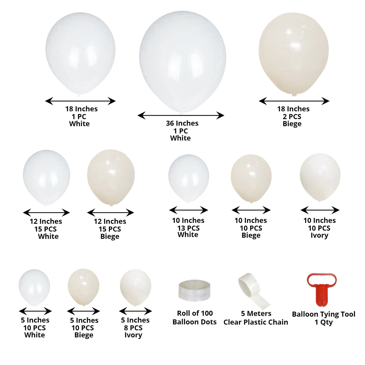 95 Pack White Beige DIY Balloon Garland Kit | eFavormart.com