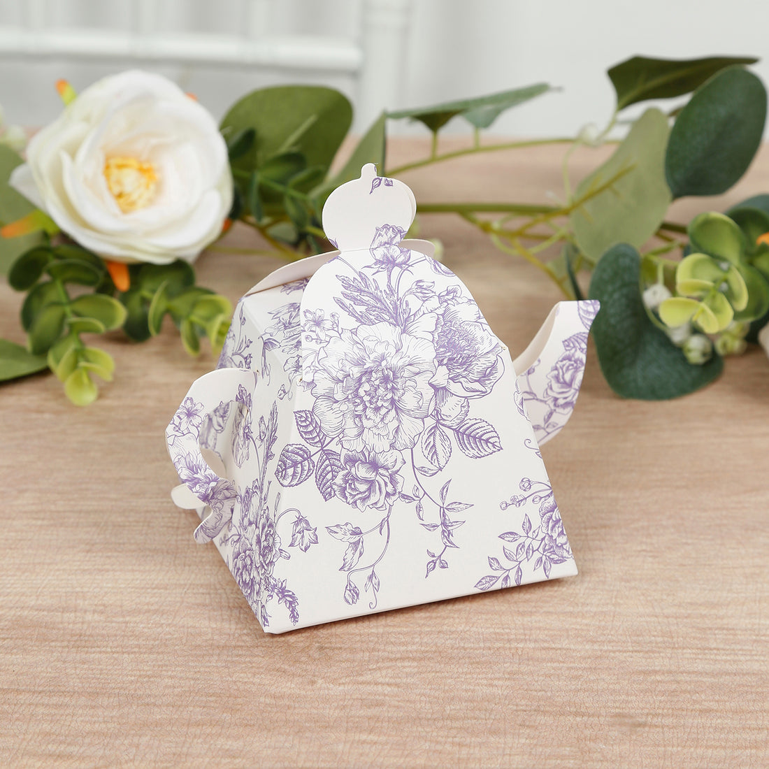 25 Pack Mini Teapot Gift Boxes – 5x4 White Lavender French Toile Design Tea Party Favor Boxes