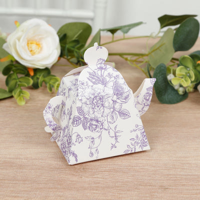 25 Pack Mini Teapot Gift Boxes – 5"x4" White Lavender French Toile Design Tea Party Favor Boxes