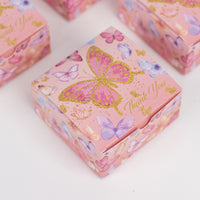 25 Pack Pink Butterfly Themed Party Favor Boxes with "Thank You" Print, Cardstock Paper Candy Gift Boxes - 4"x4"x2"