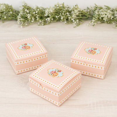 25-Pack Favor Boxes Vintage Rose Floral – Dusty Rose Cardstock Gift Boxes for Treats, Chocolates, Macarons & Small Gifts - 4"x4"x2"