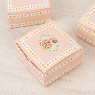 25-Pack Favor Boxes Vintage Rose Floral – Dusty Rose Cardstock Gift Boxes for Treats, Chocolates, Macarons & Small Gifts - 4"x4"x2"