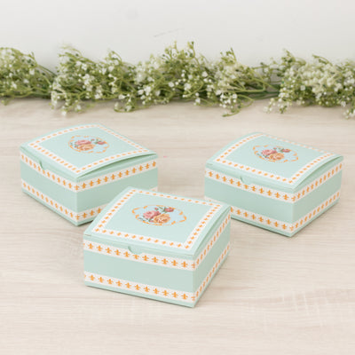 25-Pack Favor Boxes Vintage Rose Floral – Turquoise Cardstock Gift Boxes for Treats, Chocolates, Macarons & Small Gifts - 4"x4"x2"