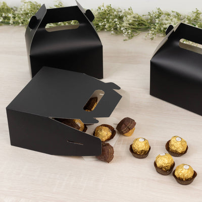 25 Pack Party Favor Gift Tote Gable Boxes, Matte Black Candy Treat Boxes - 6"x3.5"x7"