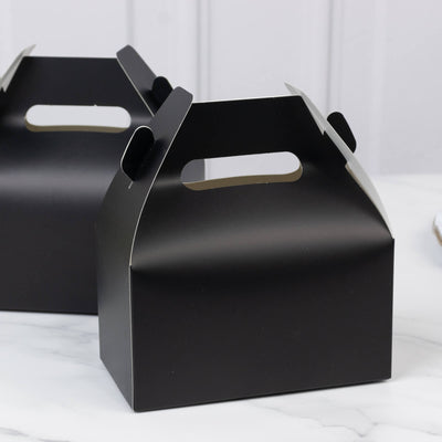 25 Pack Party Favor Gift Tote Gable Boxes, Matte Black Candy Treat Boxes - 6"x3.5"x7"