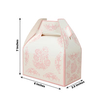 25 Pack White Pink Party Favor Tote Gable Boxes in French Toile Pattern, Candy Treat Gift