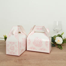 25 Pack White Pink Party Favor Tote Gable Boxes in French Toile Pattern, Candy Treat Gift Boxes