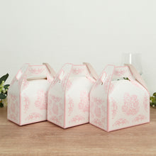 25 Pack White Pink Party Favor Tote Gable Boxes in French Toile Pattern, Candy Treat Gift Boxes