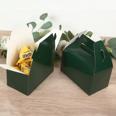 25 Pack Party Favor Gift Tote Gable Boxes, Hunter Emerald Green Candy Treat Boxes 6"x3.5"x7"