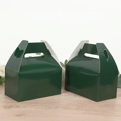 25 Pack Party Favor Gift Tote Gable Boxes, Hunter Emerald Green Candy Treat Boxes 6"x3.5"x7"