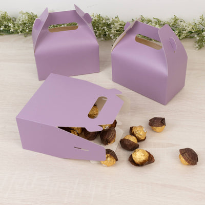 25 Pack Party Favor Gift Tote Gable Boxes, Matte Lavender Lilac Candy Treat Boxes - 6"x3.5"x7"