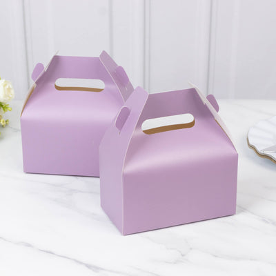 25 Pack Party Favor Gift Tote Gable Boxes, Matte Lavender Lilac Candy Treat Boxes - 6"x3.5"x7"