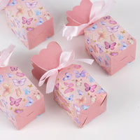 25 Pack Pink Floral Top Party Favor Boxes With Butterfly Print, Cardstock Paper Candy Gift Boxes With Satin Ribbons - 2"x5"