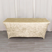 6ft Beige Crushed Velvet Stretch Fitted Rectangular Table Cover