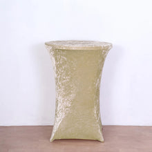 Beige Crushed Velvet Stretch Fitted Round Highboy Cocktail Table Cover