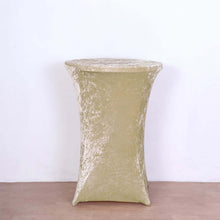 Beige Crushed Velvet Stretch Fitted Round Highboy Cocktail Table Cover