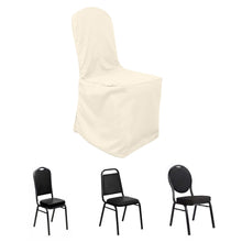 Beige Polyester Banquet Chair Cover, Reusable Stain Resistant Slip On Chair Cover