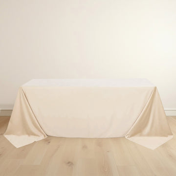 Beige Premium Scuba Rectangular Tablecloth, Wrinkle Free Polyester Seamless Tablecloth - 90"x132" for 6 Foot Table With Floor-Length Drop