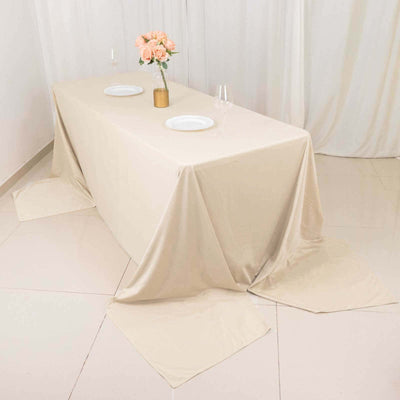 Scuba Rectangular Tablecloth 90"x156" Beige - Seamless & Wrinkle Free Table Cover