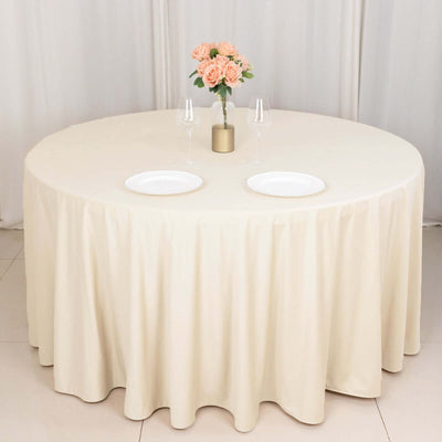Scuba Round Tablecloth 120" Beige - Seamless & Wrinkle Free Table Cover
