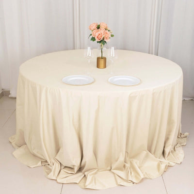 Scuba Round Tablecloth 132" Beige - Seamless & Wrinkle Free Table Cover