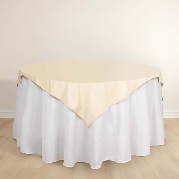 Beige Premium Scuba Square Table Overlay, Wrinkle Free Polyester Seamless Table Topper