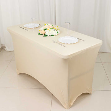 Elevate Your Event Decor with the Beige Rectangular Stretch Spandex Tablecloth