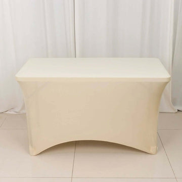 Beige Stretch Spandex Rectangle Tablecloth 4ft Wrinkle Free Fitted Table Cover for 48"x30" Tables